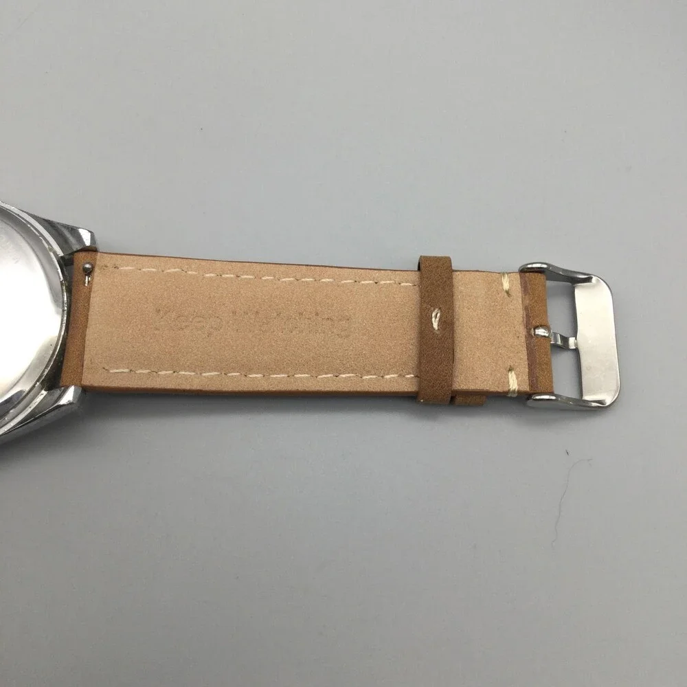 Kenneth Cole R10031374 Mens Watch 42mm Silver Tone Brown Leather New Battery